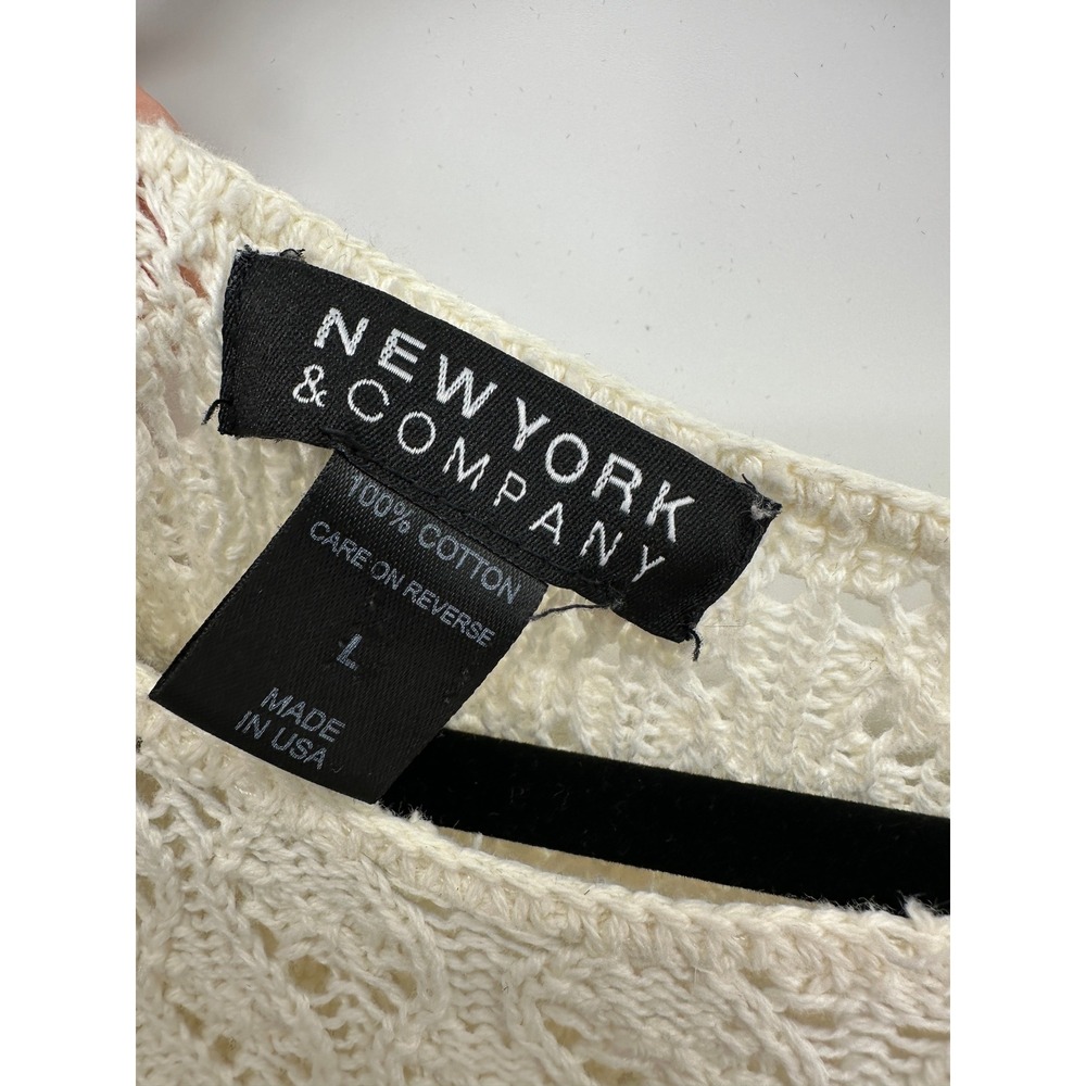 New York & Company 100% Cotton Open Knit Sweater Cream Crochet Cottagecore L - Picture 6 of 7